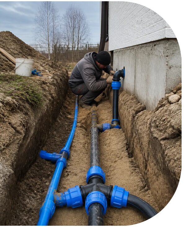 Монтаж наружного водопровода на участке под ключ в Азове